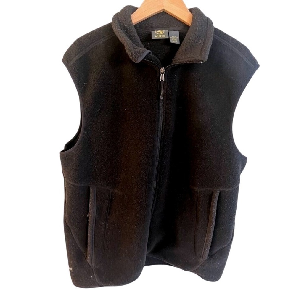 Aigle Fleece Black Polartec Fleece Gorpcore Vest Full Zip & Zip Pockets Size XL‎